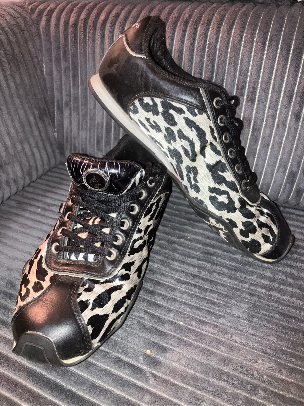Baby Phat Leopard Print Lace-Up Sneakers - Black/White Size 8